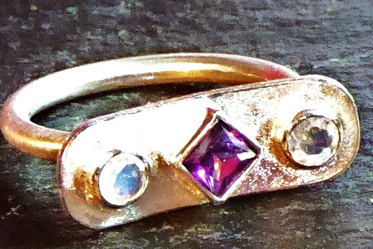 Amethyst + Regenbogen-Mondstein Silberring