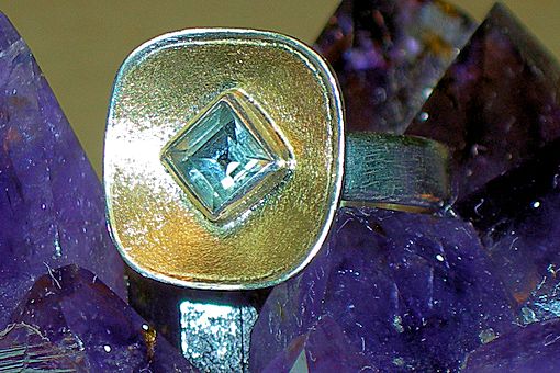 Bauchi-Aquamarin Silber/Gelbgoldring